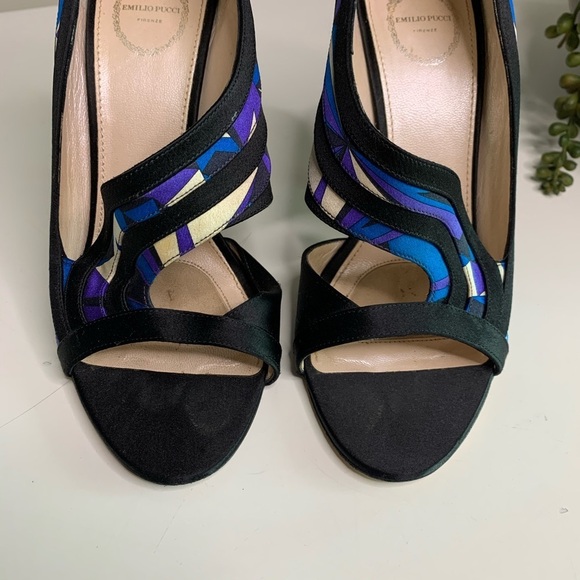 Vintage Emilio Pucci Abstract classic print Open Toe High Heel Stiletto heels 7 - Picture 3 of 14